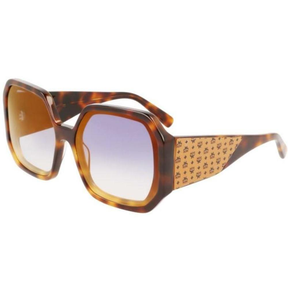 NEW MCM 709S 215 Tortoise Sunglasses with Cognac Visetto Temples & Blue Lenses